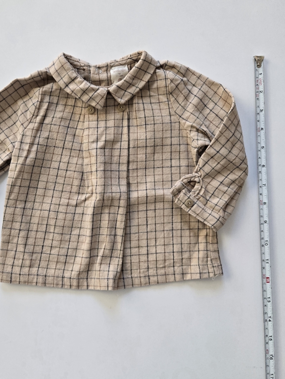 Lil Legs Analogie Tan Plaid Long-Sleeve Kids Shirt with Peter Pan Collar 12m